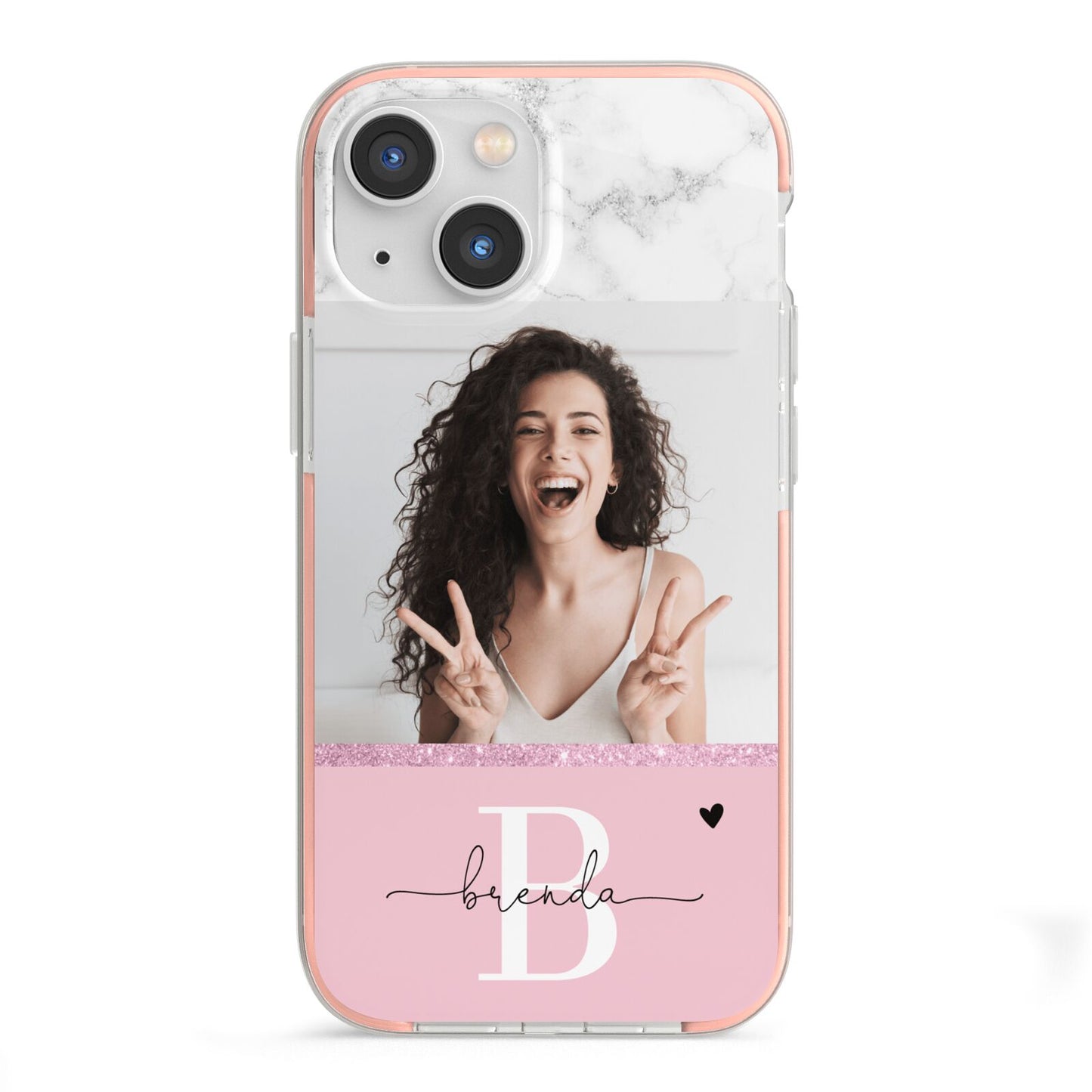 Custom Photo Marble iPhone 13 Mini TPU Impact Case with Pink Edges