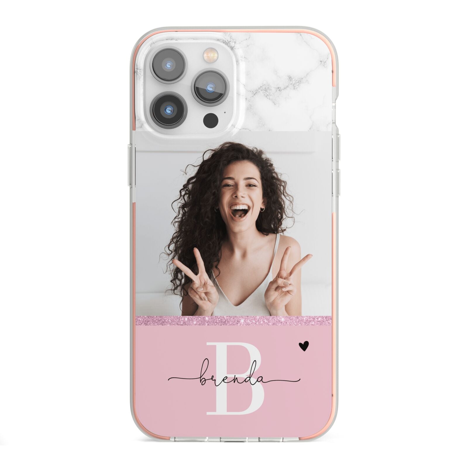 Custom Photo Marble iPhone 13 Pro Max TPU Impact Case with Pink Edges