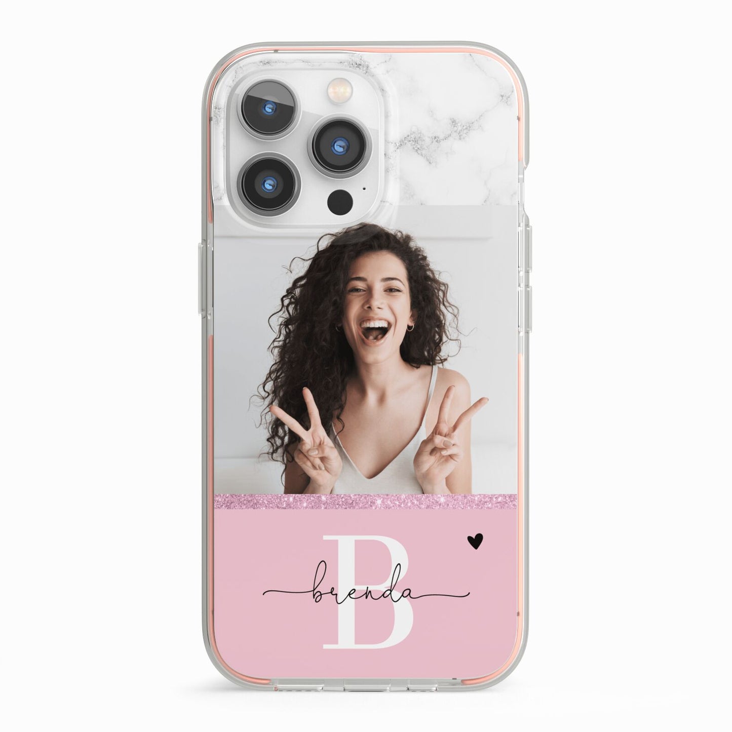 Custom Photo Marble iPhone 13 Pro TPU Impact Case with Pink Edges