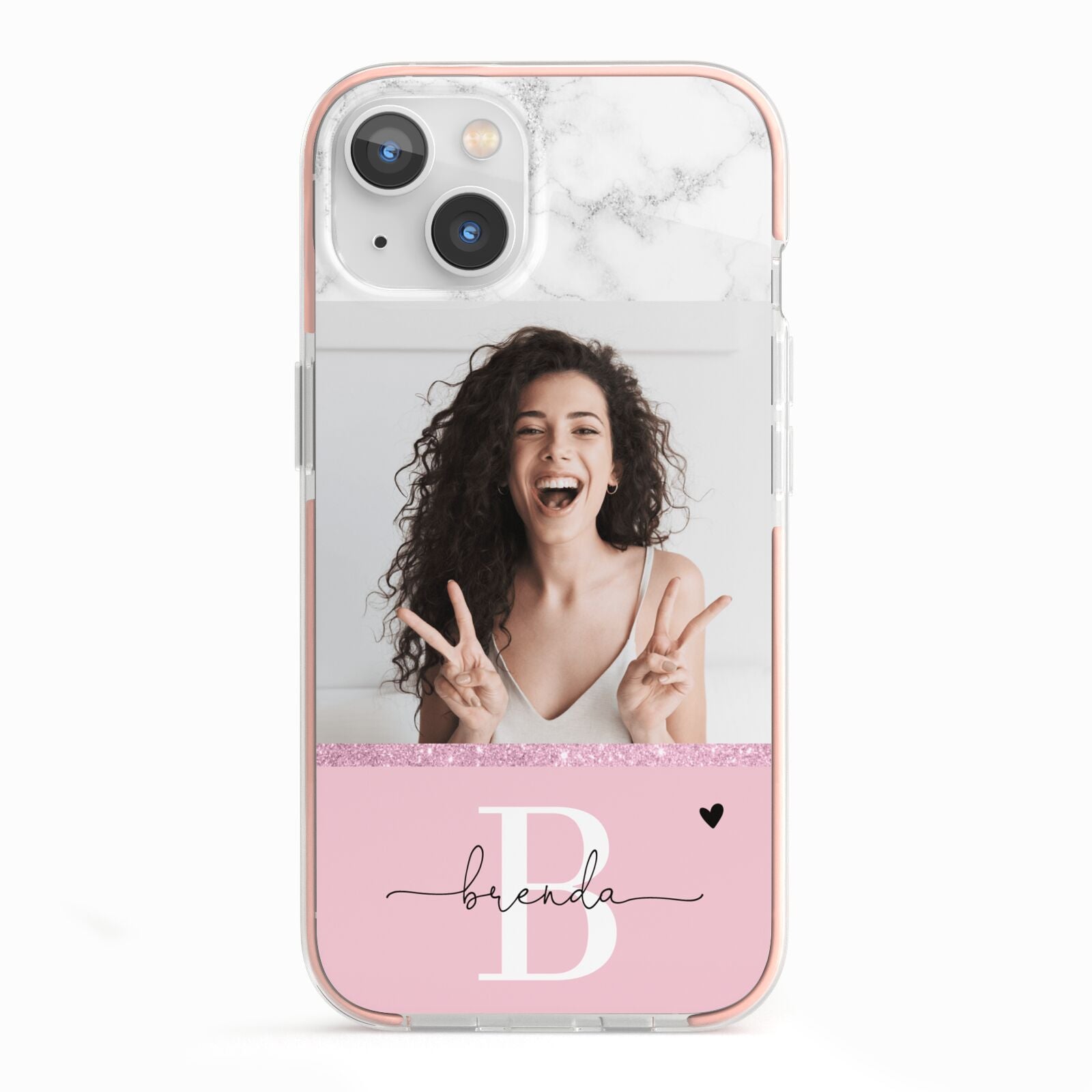 Custom Photo Marble iPhone 13 TPU Impact Case with Pink Edges