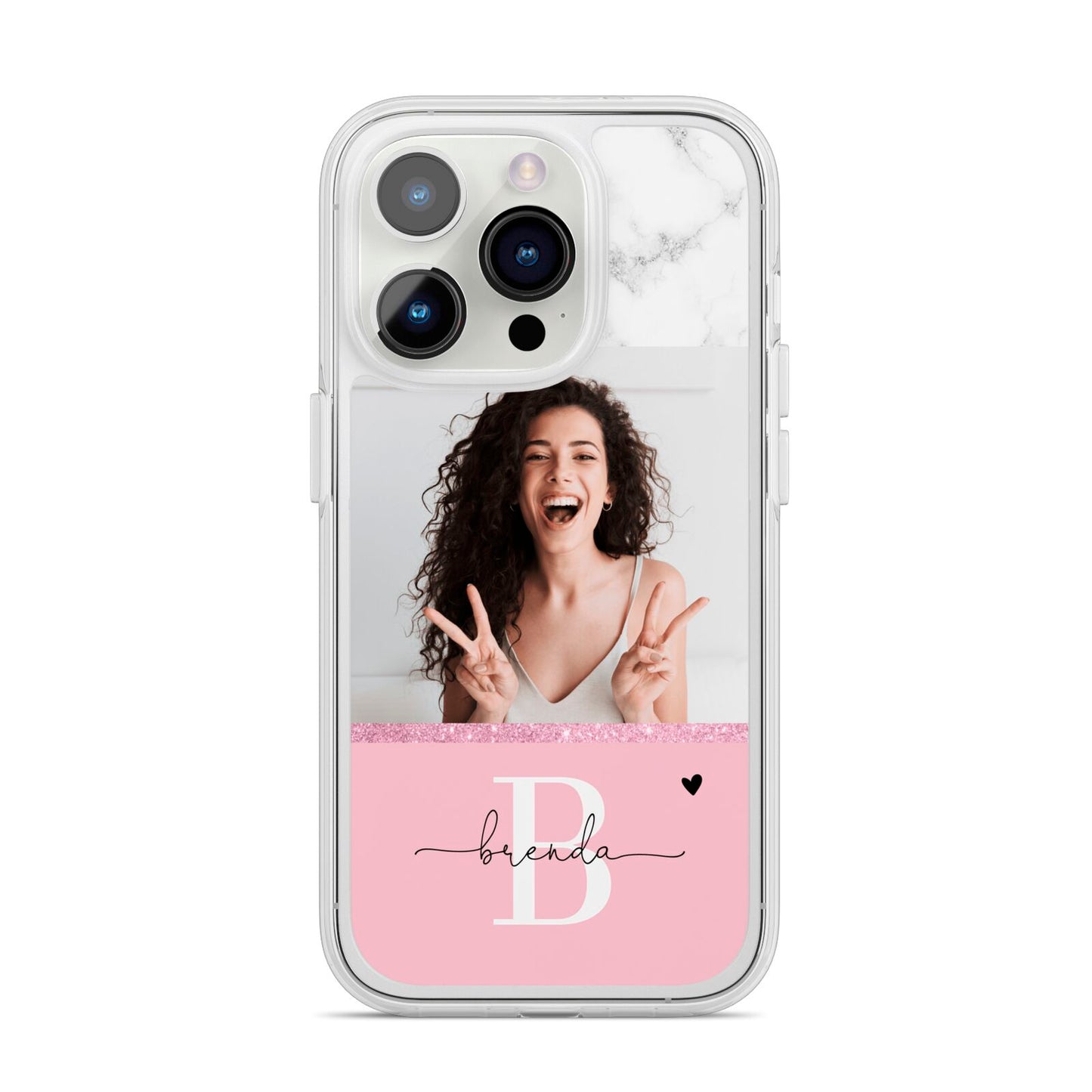 Custom Photo Marble iPhone 14 Pro Clear Tough Case Silver