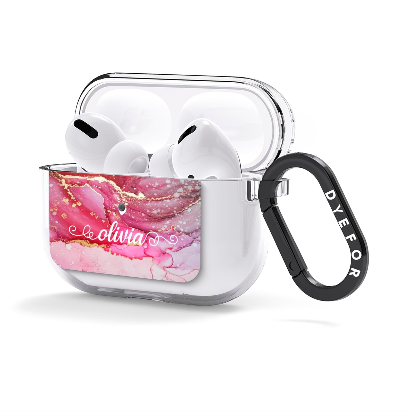 Custom Pink Marble AirPods Clear Case 3rd Gen Side Image