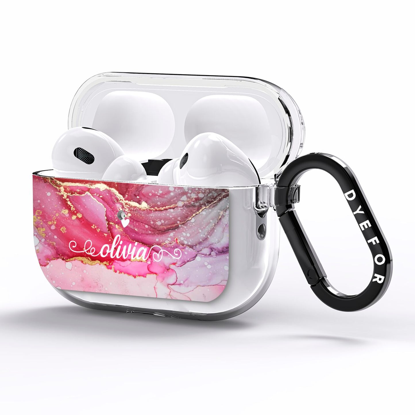 Custom Pink Marble AirPods Pro Clear Case Side Image