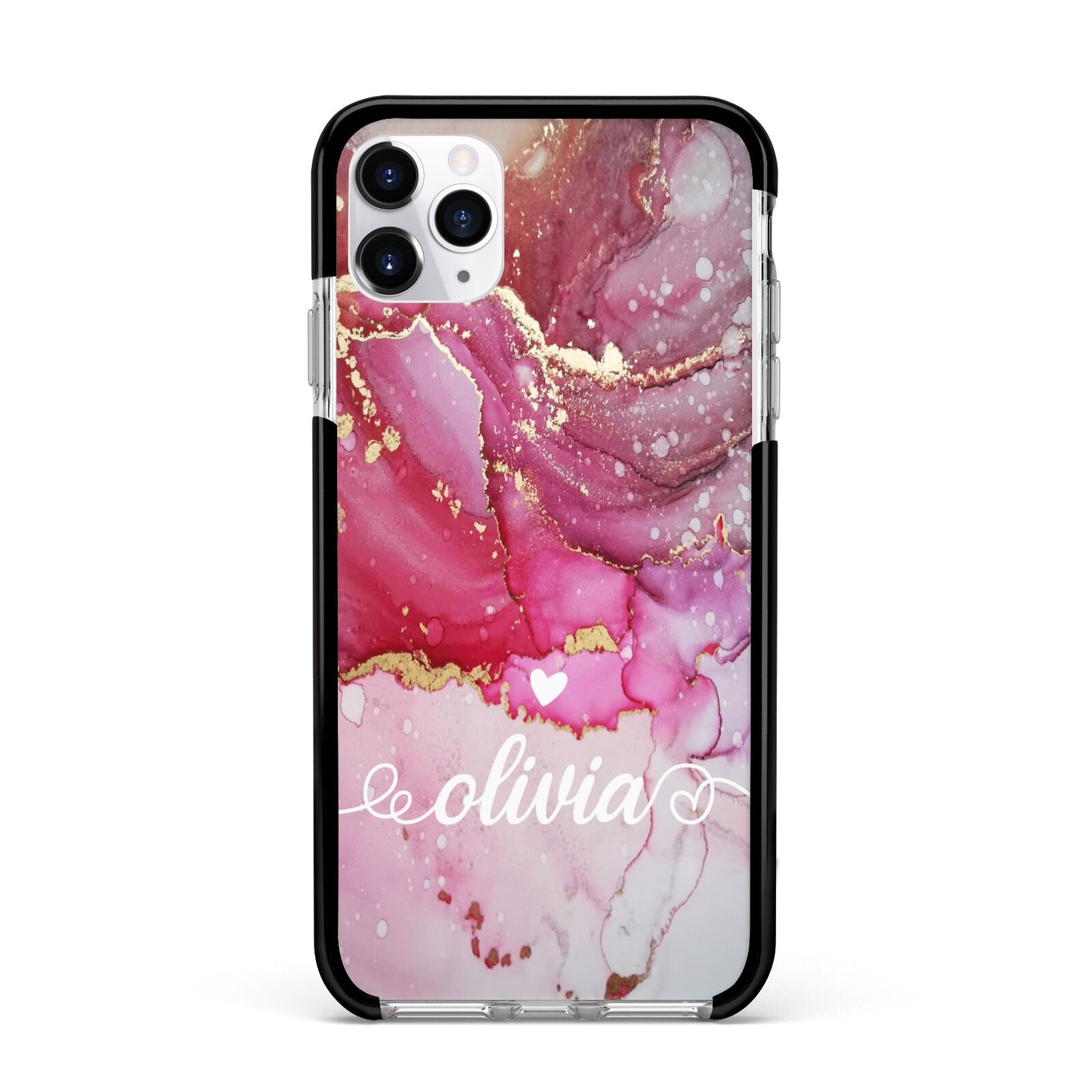 Custom Pink Marble Apple iPhone 11 Pro Max in Silver with Black Impact Case