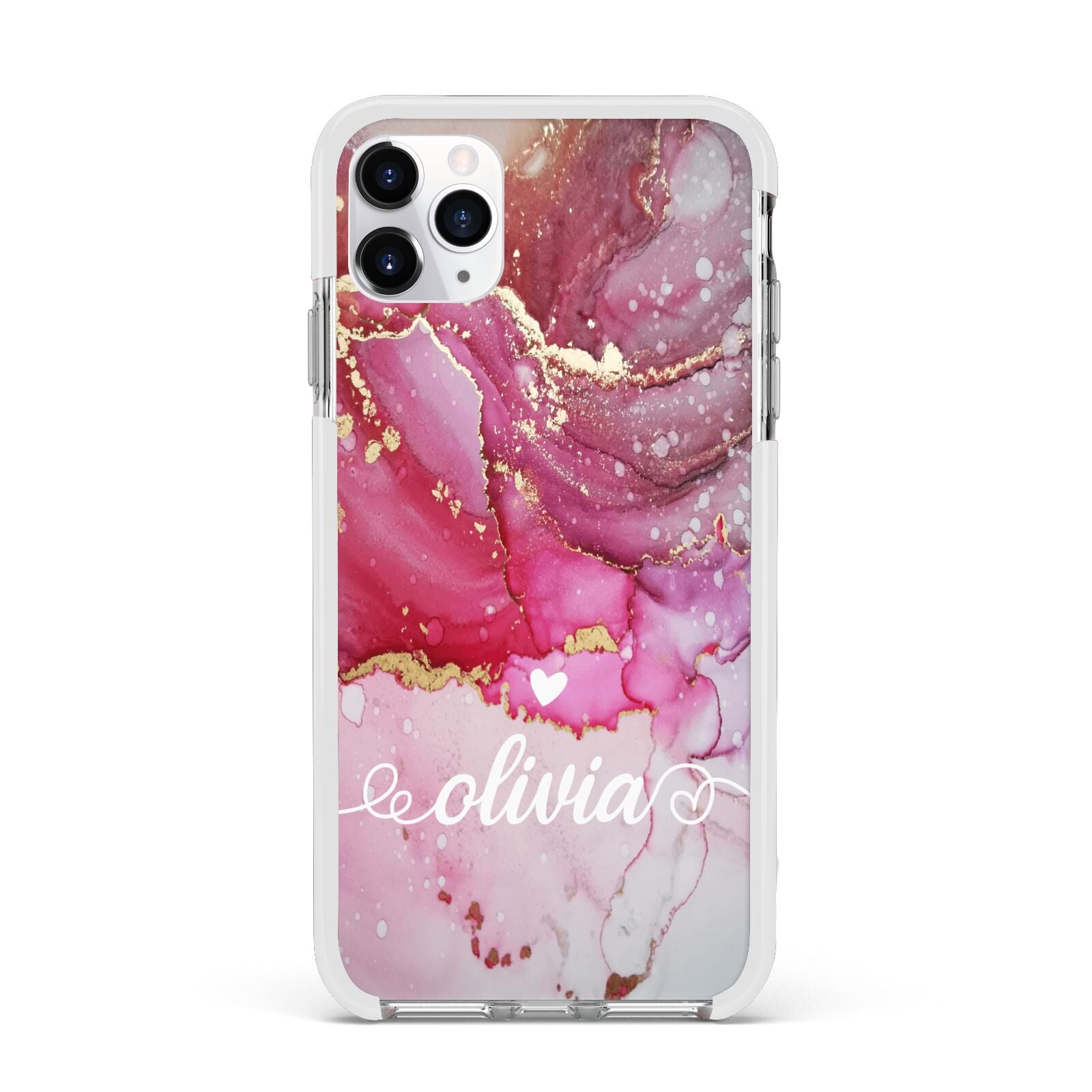 Custom Pink Marble Apple iPhone 11 Pro Max in Silver with White Impact Case