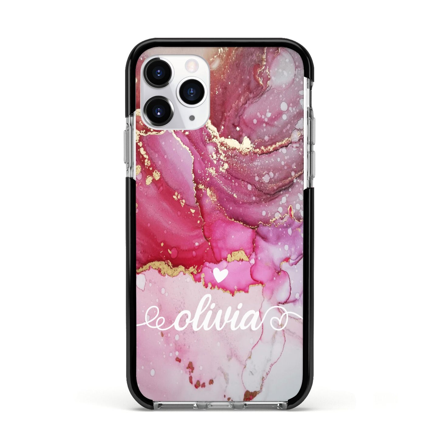 Custom Pink Marble Apple iPhone 11 Pro in Silver with Black Impact Case