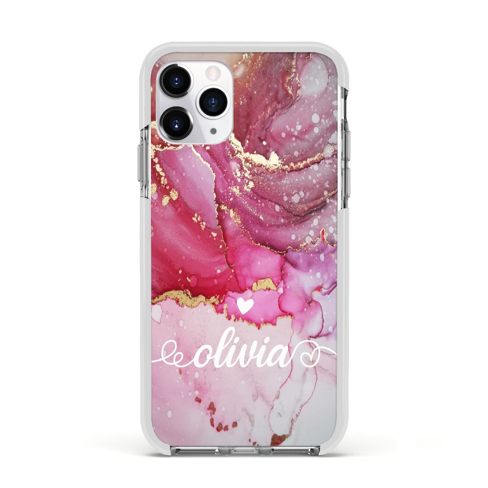 Custom Pink Marble Apple iPhone 11 Pro in Silver with White Impact Case