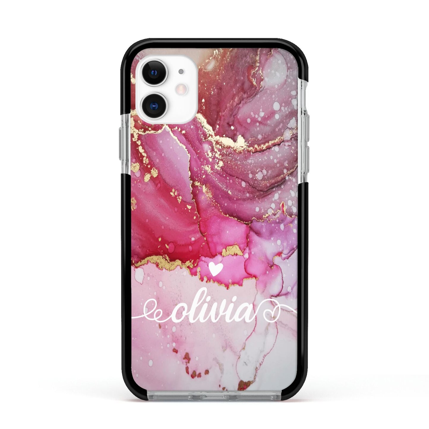 Custom Pink Marble Apple iPhone 11 in White with Black Impact Case