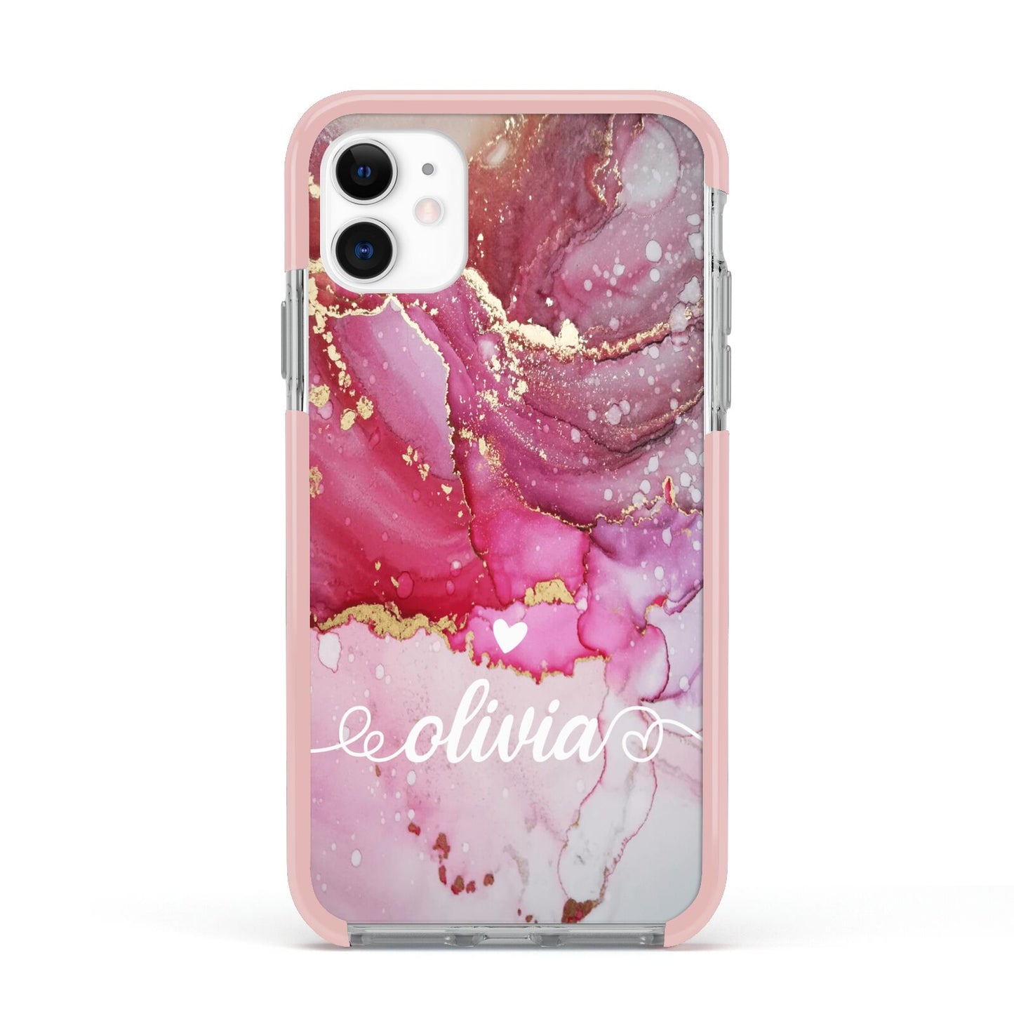 Custom Pink Marble Apple iPhone 11 in White with Pink Impact Case