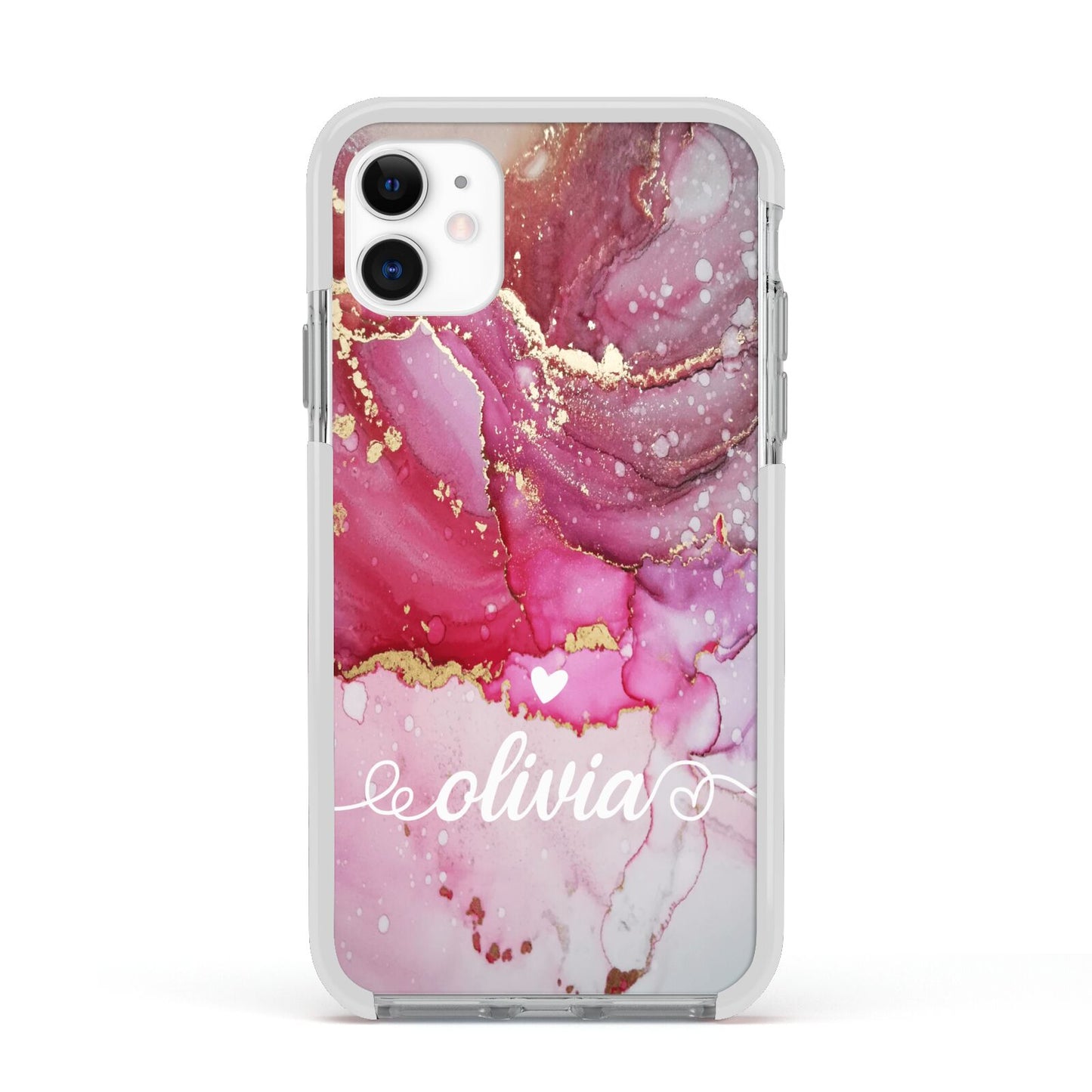 Custom Pink Marble Apple iPhone 11 in White with White Impact Case