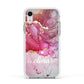 Custom Pink Marble Apple iPhone XR Impact Case White Edge on Silver Phone