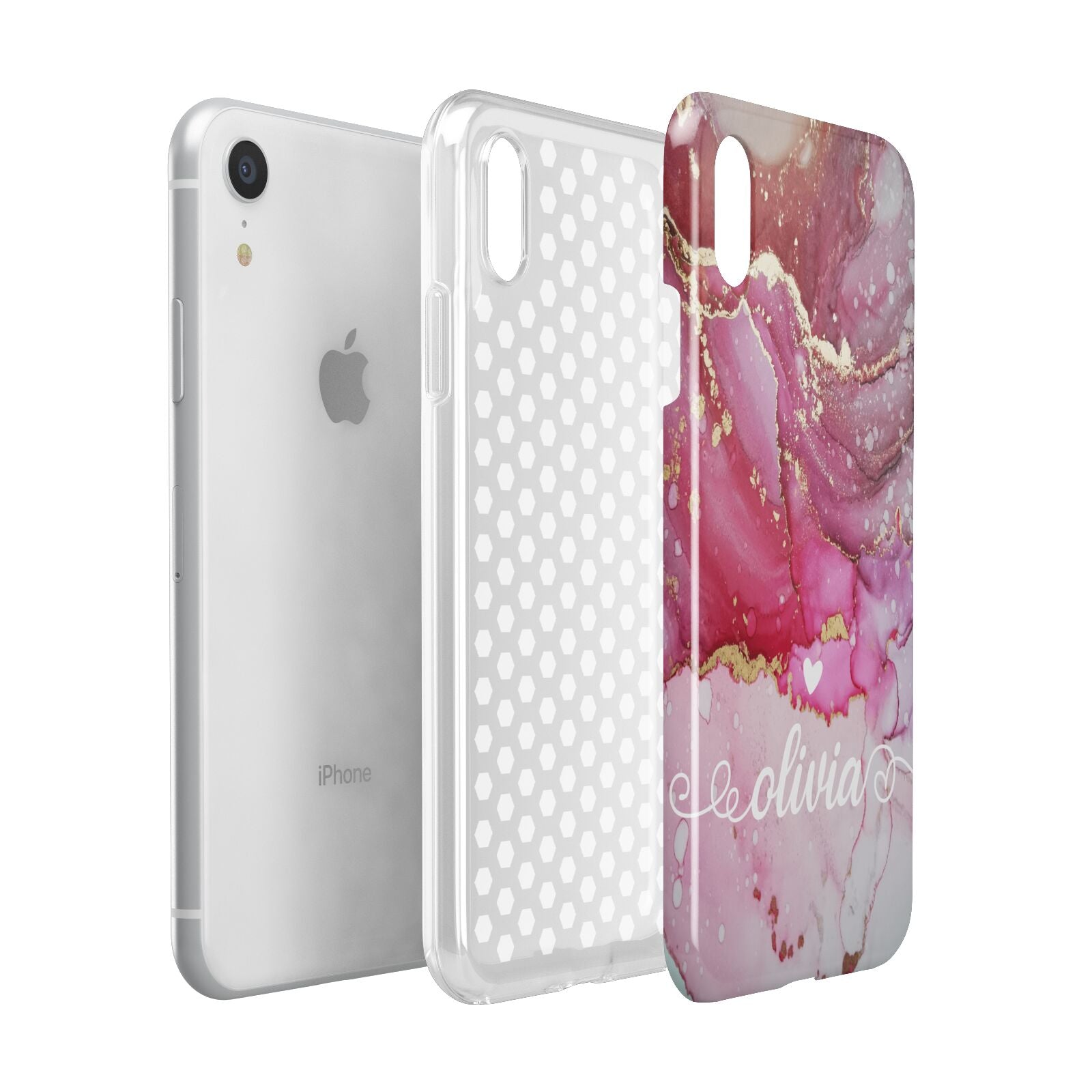 Custom Pink Marble Apple iPhone XR White 3D Tough Case Expanded view