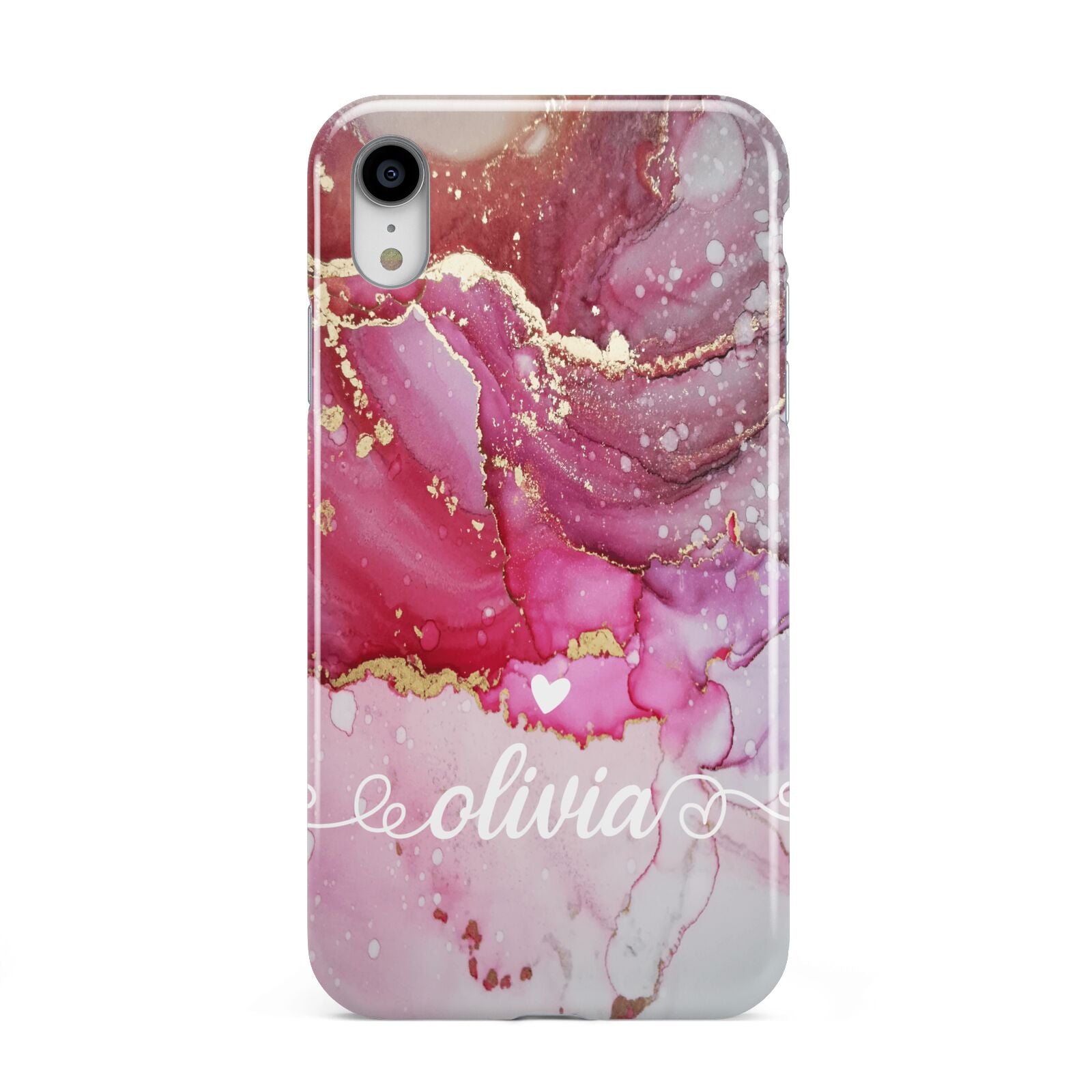 Custom Pink Marble Apple iPhone XR White 3D Tough Case