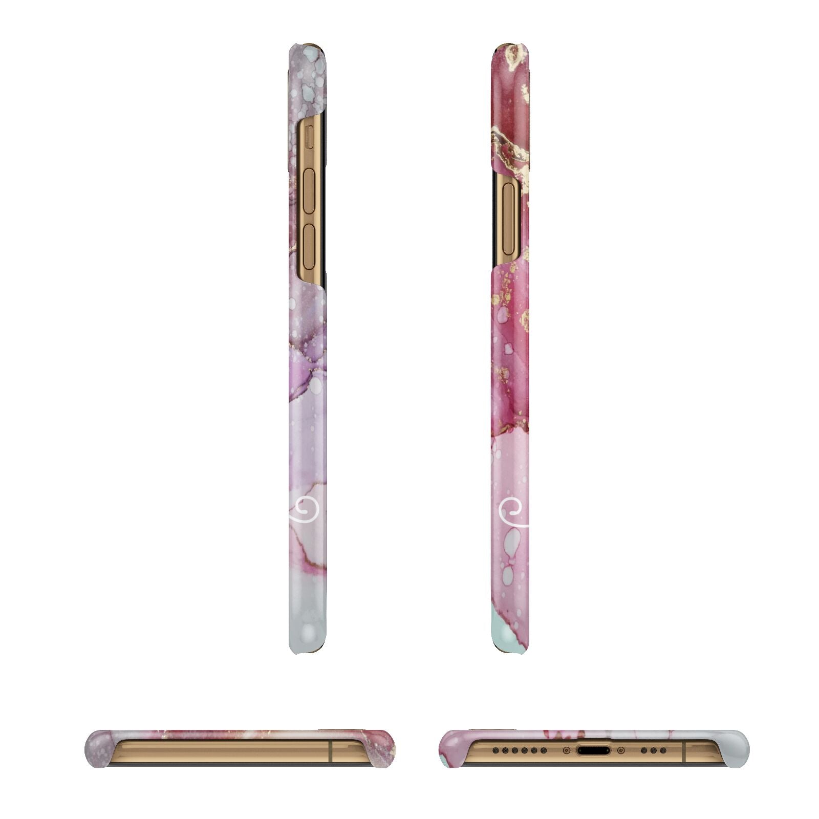 Custom Pink Marble Apple iPhone Xs 3D Wrap Snap Case Angled Images