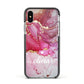 Custom Pink Marble Apple iPhone Xs Impact Case Black Edge on Silver Phone