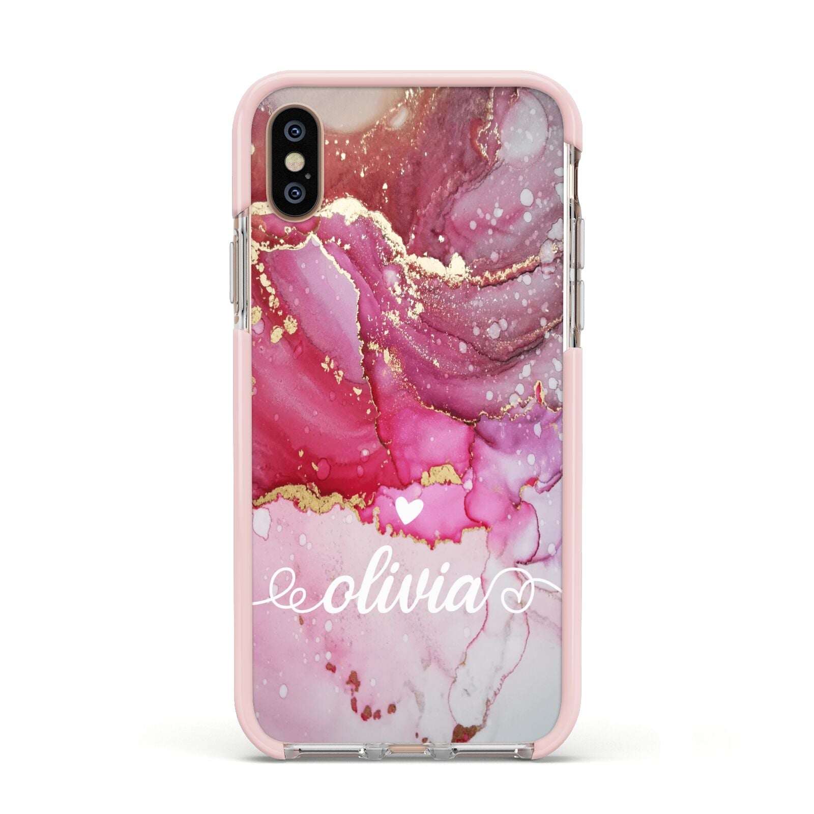 Custom Pink Marble Apple iPhone Xs Impact Case Pink Edge on Gold Phone