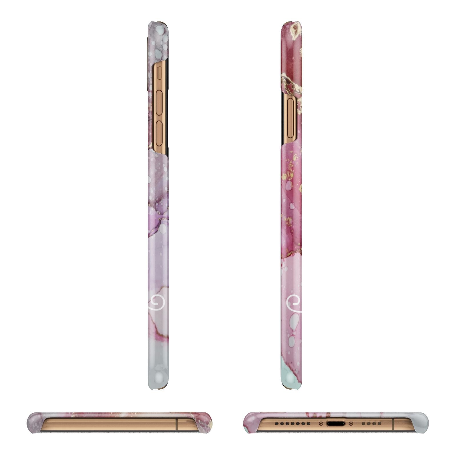 Custom Pink Marble Apple iPhone Xs Max 3D Wrap Snap Case Angled Images