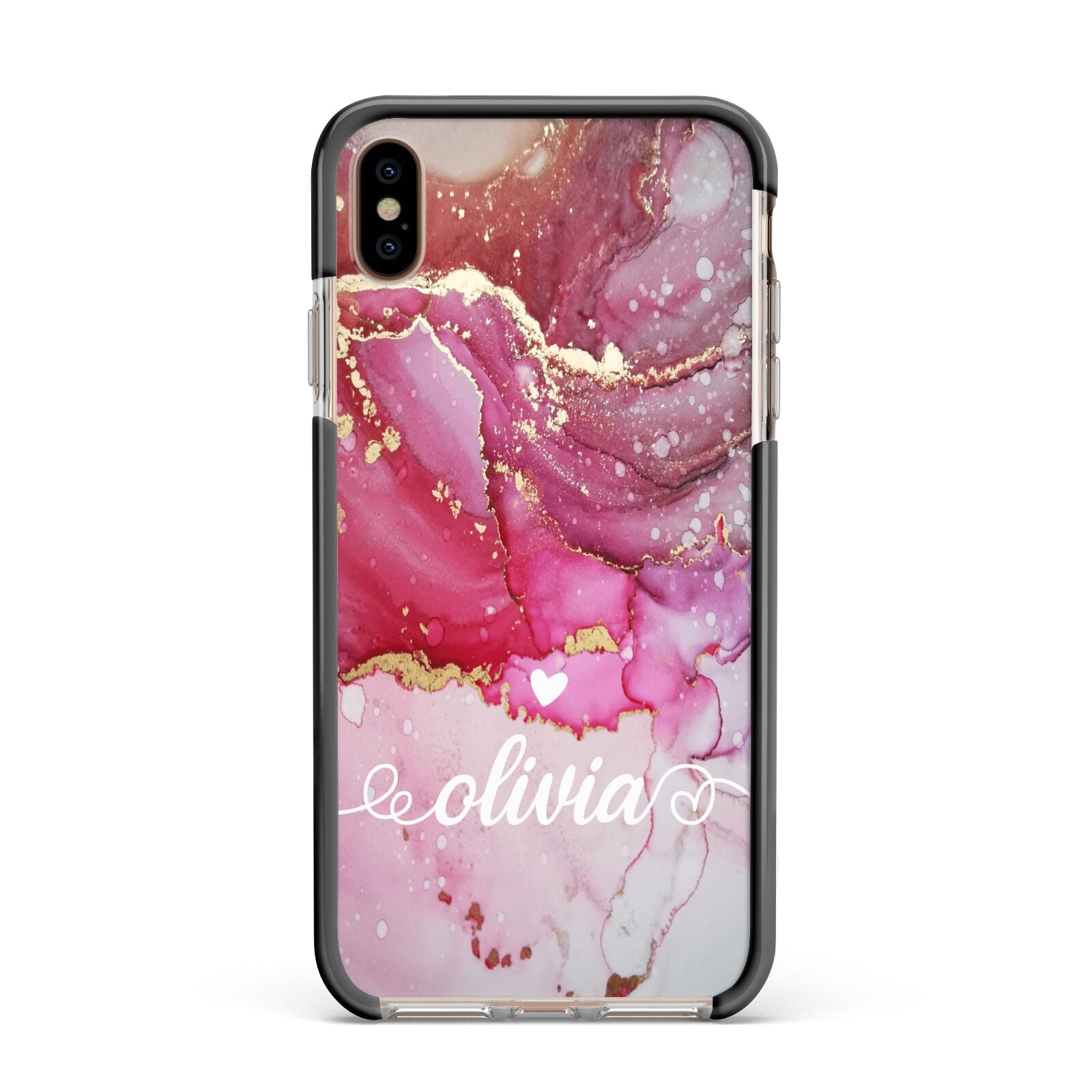 Custom Pink Marble Apple iPhone Xs Max Impact Case Black Edge on Gold Phone