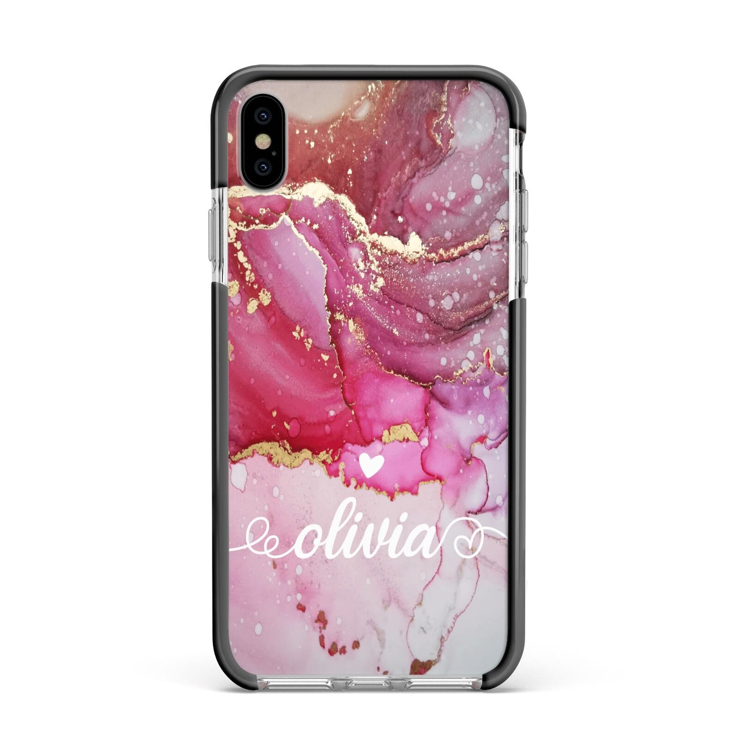 Custom Pink Marble Apple iPhone Xs Max Impact Case Black Edge on Silver Phone