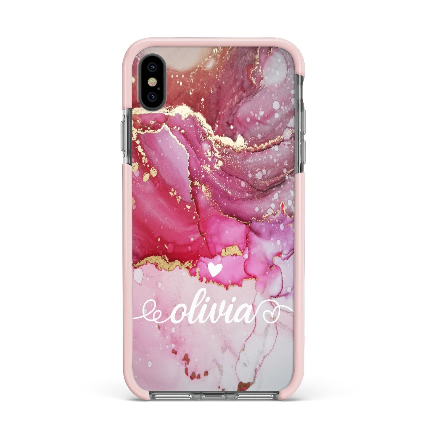 Custom Pink Marble Apple iPhone Xs Max Impact Case Pink Edge on Black Phone