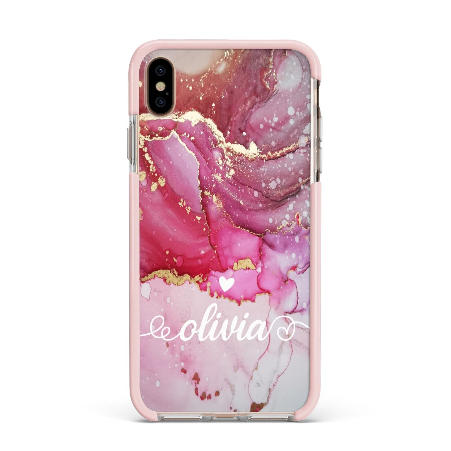 Custom Pink Marble Apple iPhone Xs Max Impact Case Pink Edge on Gold Phone