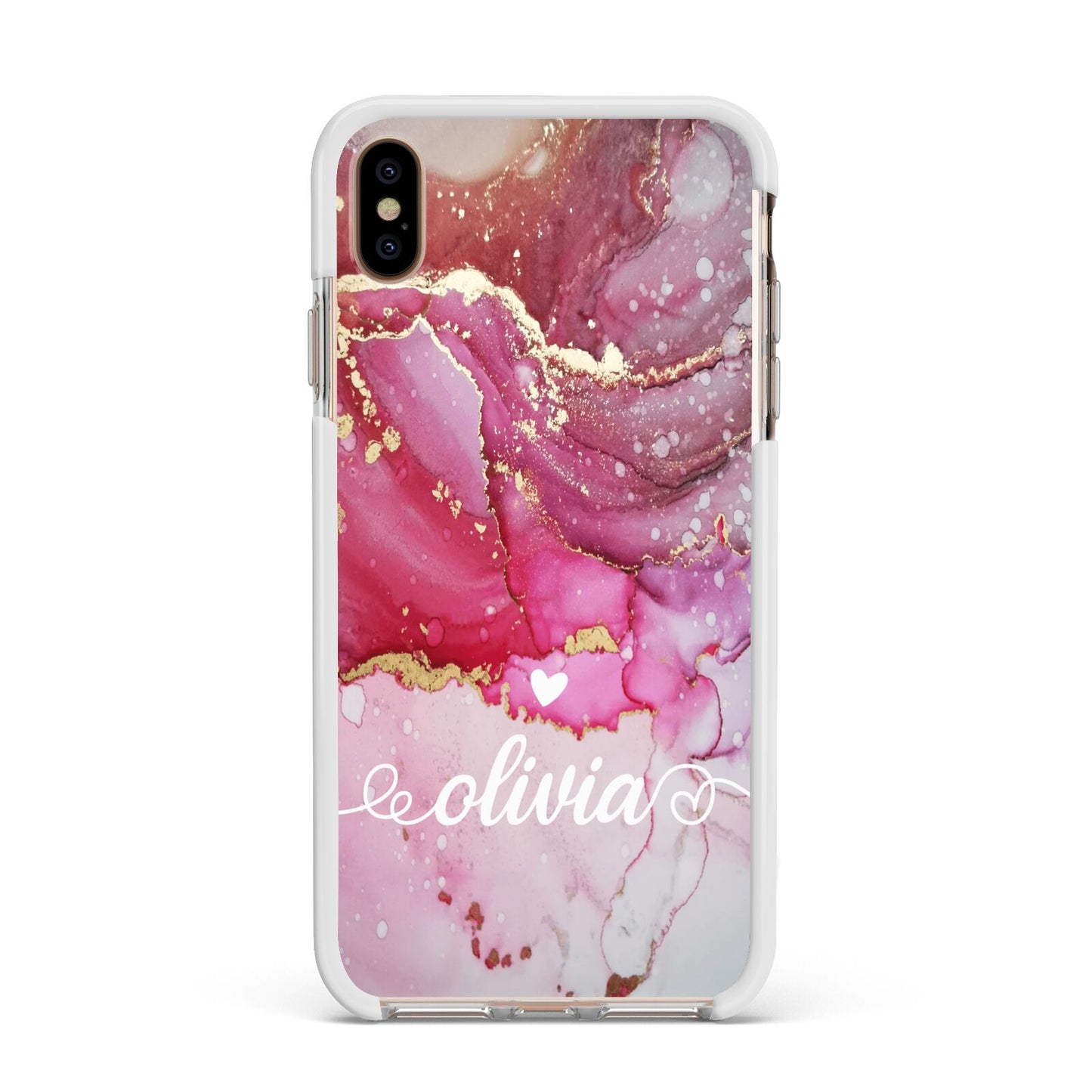 Custom Pink Marble Apple iPhone Xs Max Impact Case White Edge on Gold Phone