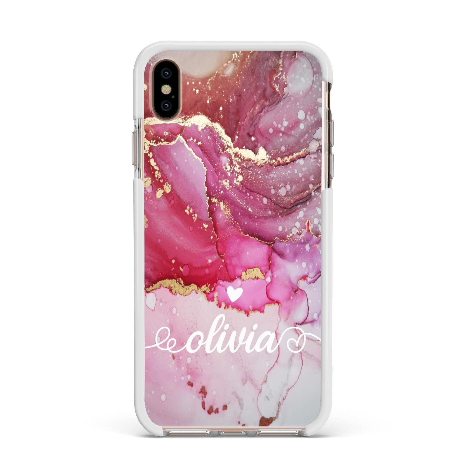 Custom Pink Marble Apple iPhone Xs Max Impact Case White Edge on Gold Phone