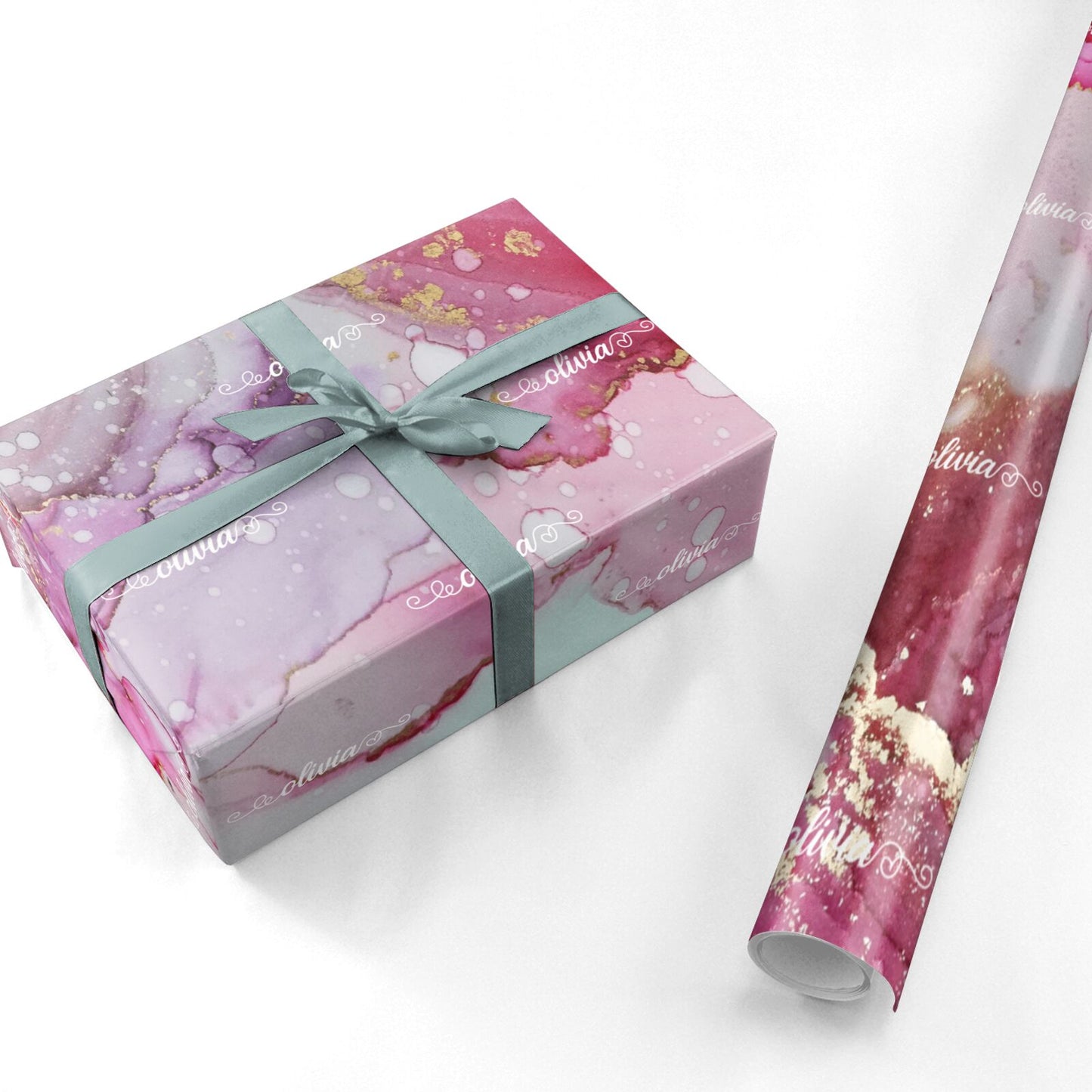 Custom Pink Marble Personalised Wrapping Paper