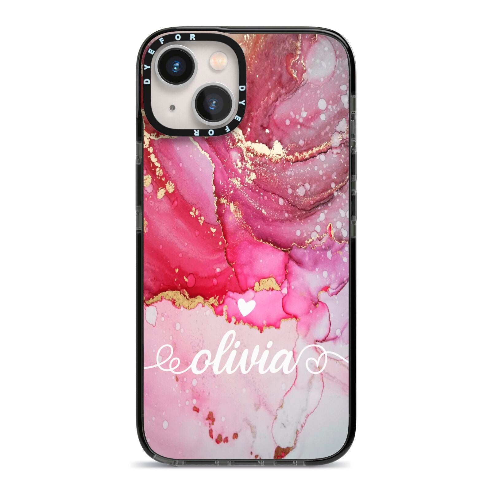 Custom Pink Marble iPhone 13 Black Impact Case on Silver phone