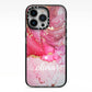 Custom Pink Marble iPhone 13 Pro Black Impact Case on Silver phone