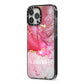 Custom Pink Marble iPhone 13 Pro Max Black Impact Case Side Angle on Silver phone