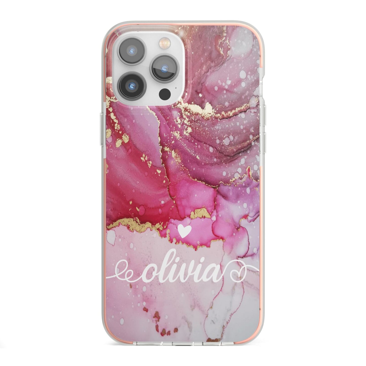 Custom Pink Marble iPhone 13 Pro Max TPU Impact Case with Pink Edges