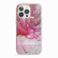 Custom Pink Marble iPhone 13 Pro TPU Impact Case with Pink Edges