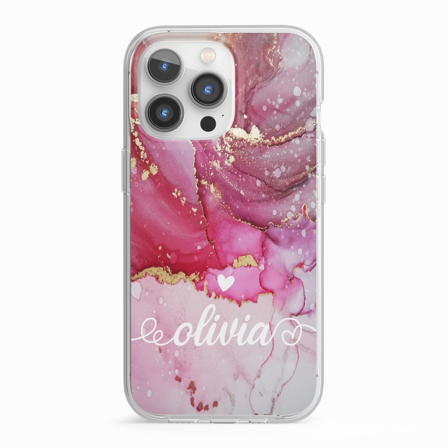 Custom Pink Marble iPhone 13 Pro TPU Impact Case with White Edges