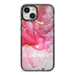 Custom Pink Marble iPhone 14 Black Impact Case on Silver phone