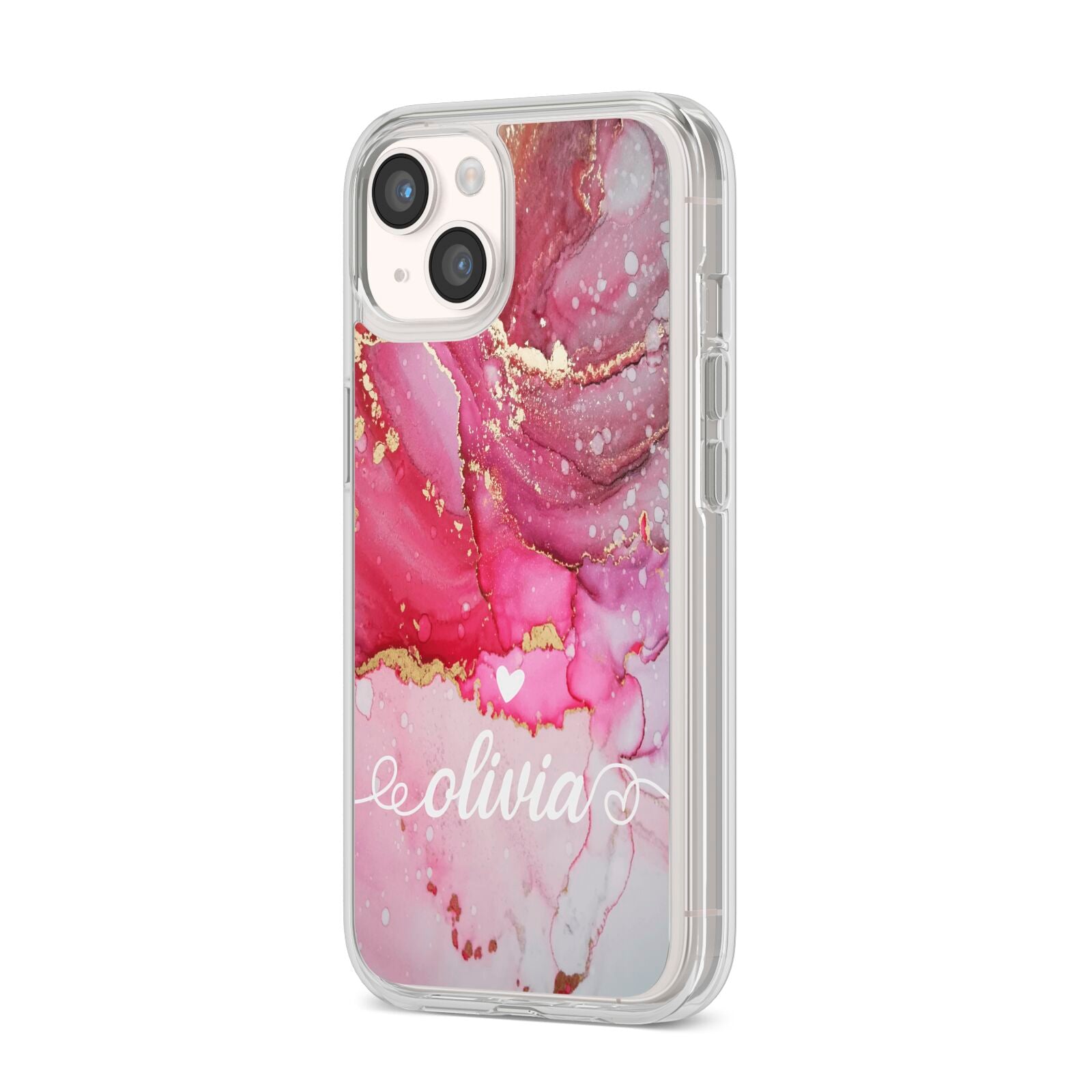 Custom Pink Marble iPhone 14 Clear Tough Case Starlight Angled Image