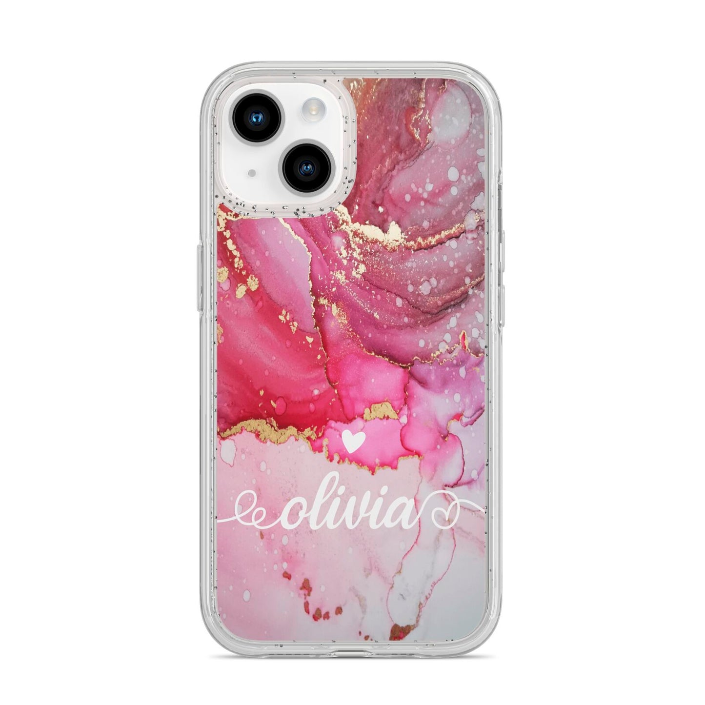 Custom Pink Marble iPhone 14 Glitter Tough Case Starlight
