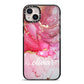 Custom Pink Marble iPhone 14 Plus Black Impact Case on Silver phone