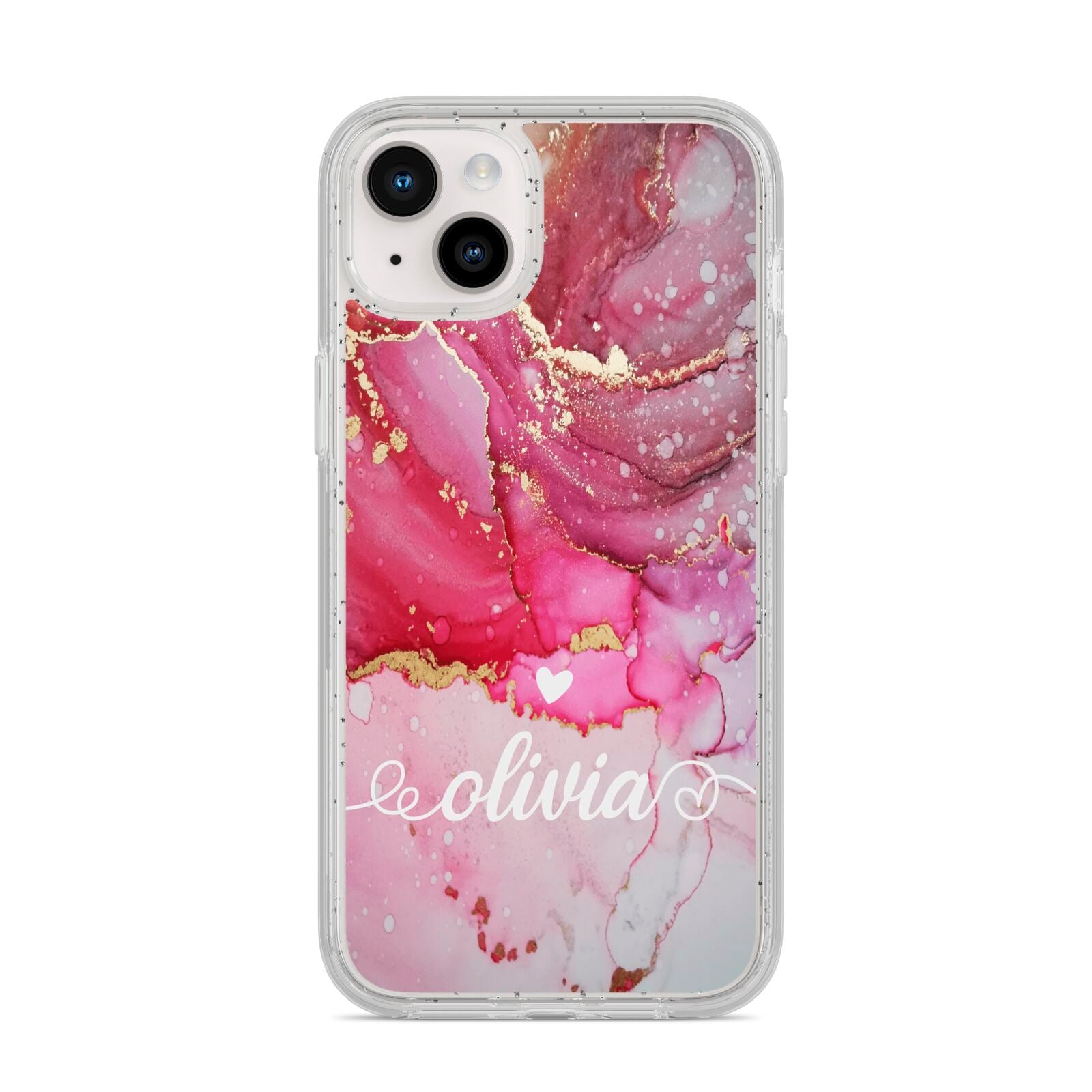 Custom Pink Marble iPhone 14 Plus Glitter Tough Case Starlight
