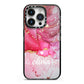 Custom Pink Marble iPhone 14 Pro Black Impact Case on Silver phone