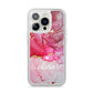 Custom Pink Marble iPhone 14 Pro Clear Tough Case Silver