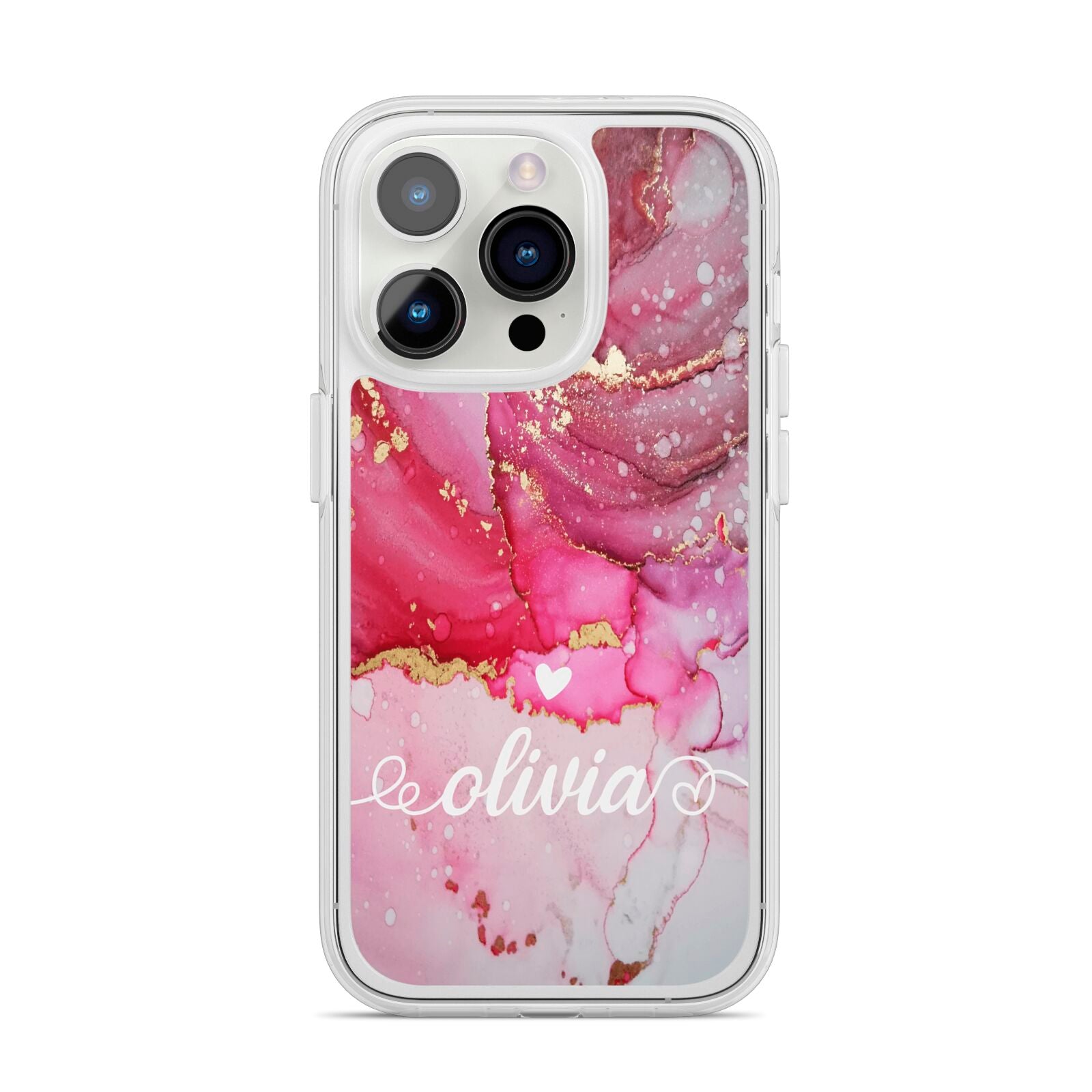 Custom Pink Marble iPhone 14 Pro Clear Tough Case Silver