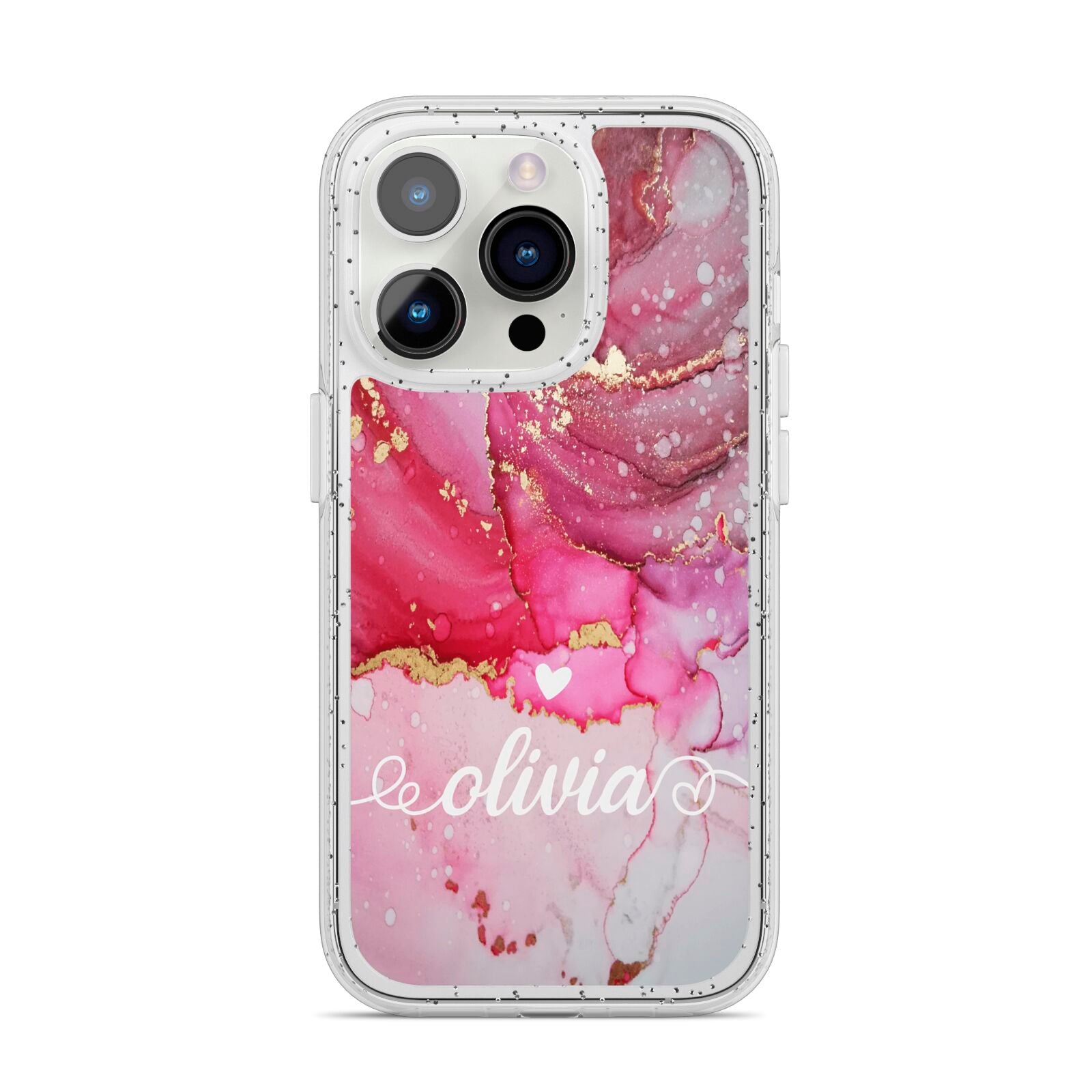 Custom Pink Marble iPhone 14 Pro Glitter Tough Case Silver