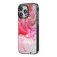 Custom Pink Marble iPhone 14 Pro Max Black Impact Case Side Angle on Silver phone
