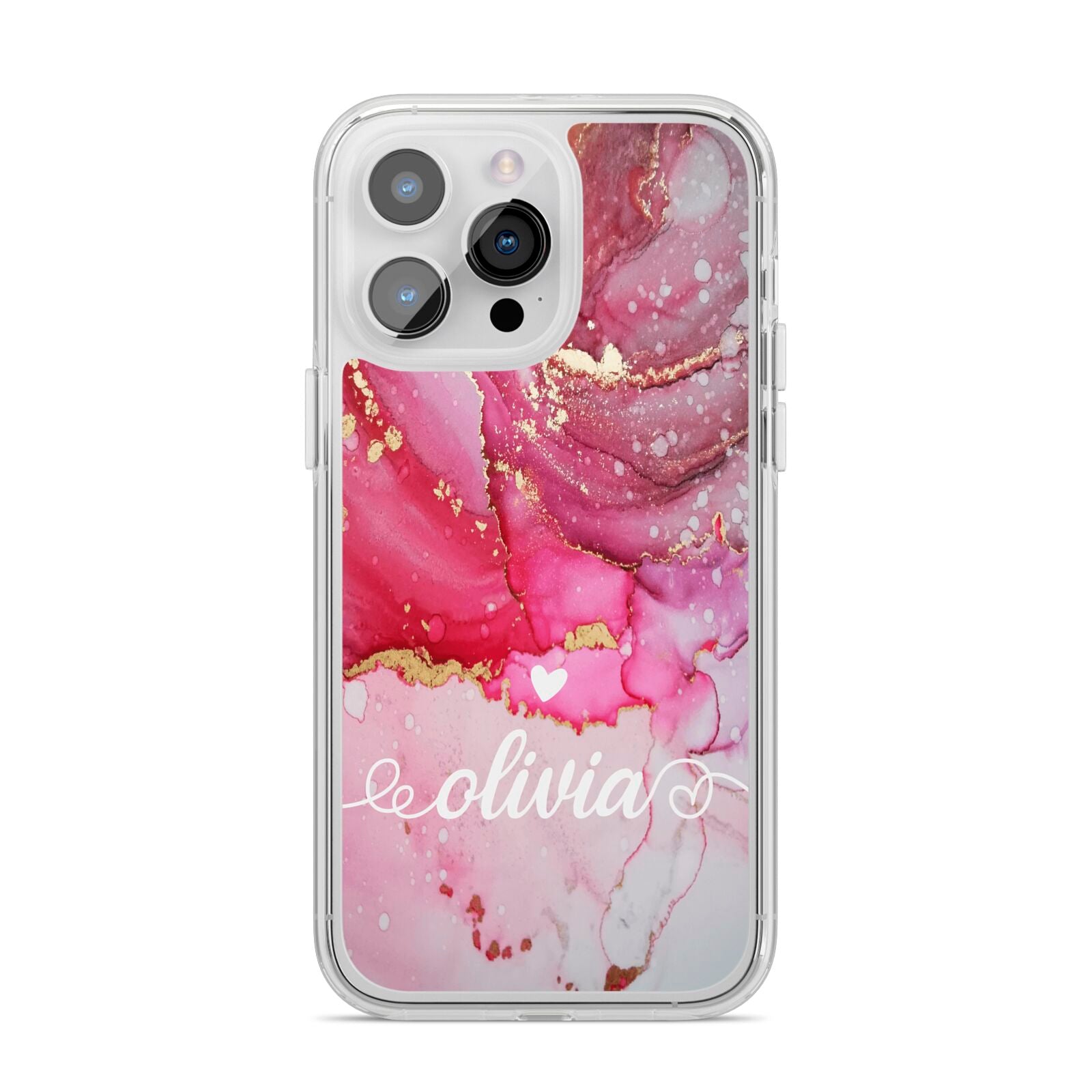 Custom Pink Marble iPhone 14 Pro Max Clear Tough Case Silver