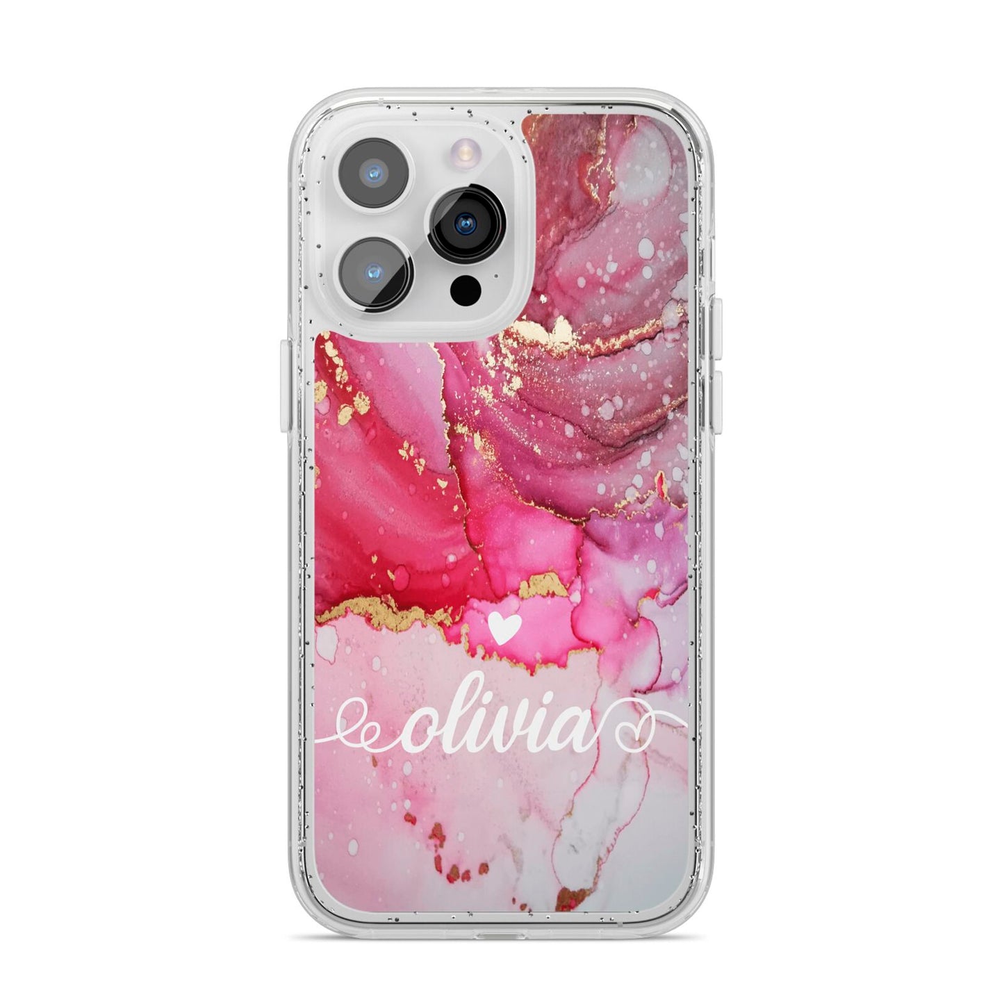 Custom Pink Marble iPhone 14 Pro Max Glitter Tough Case Silver