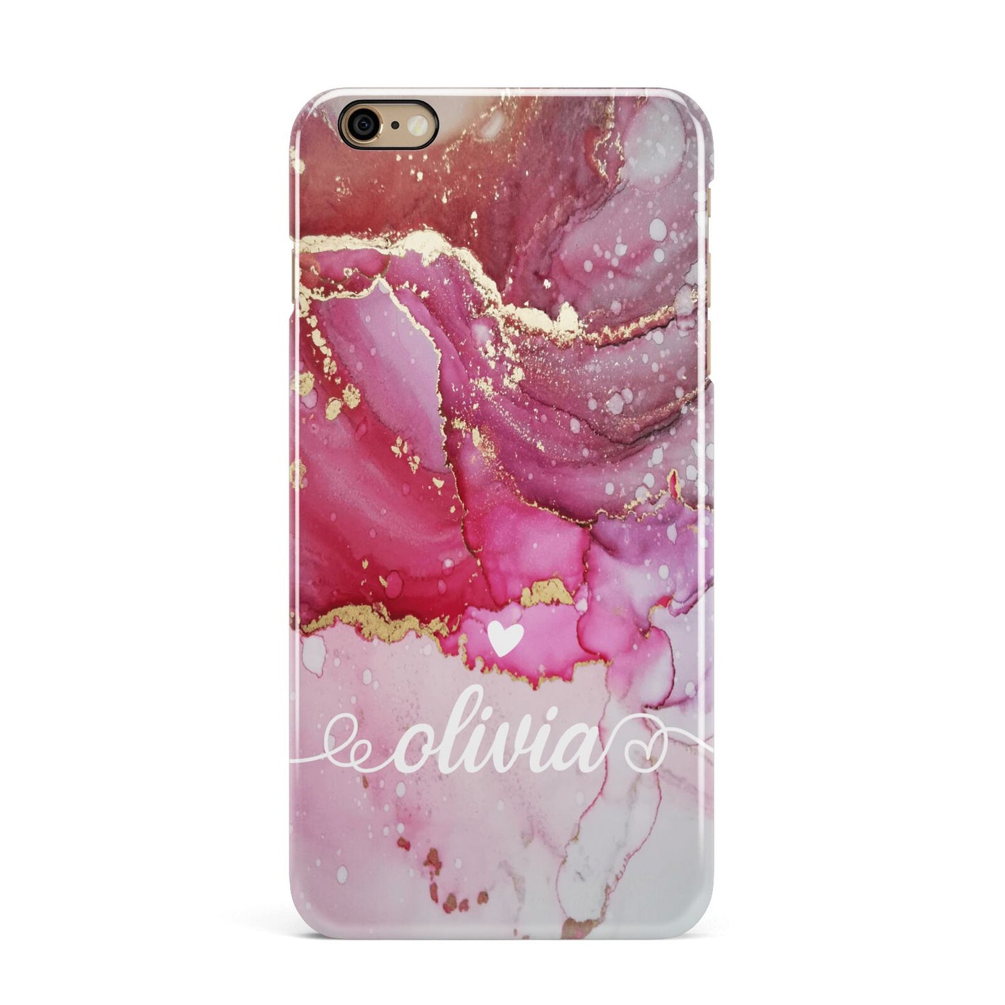 Custom Pink Marble iPhone 6 Plus 3D Snap Case on Gold Phone