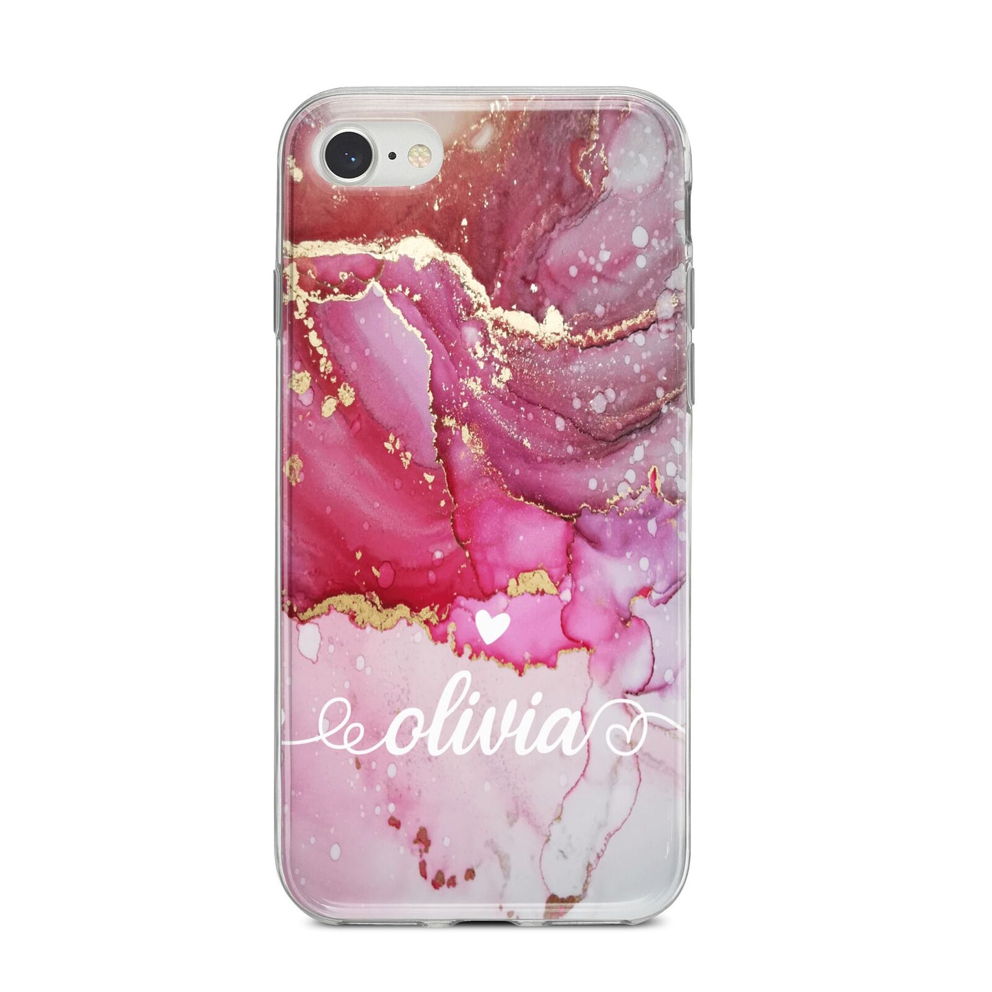 Custom Pink Marble iPhone 8 Bumper Case on Silver iPhone