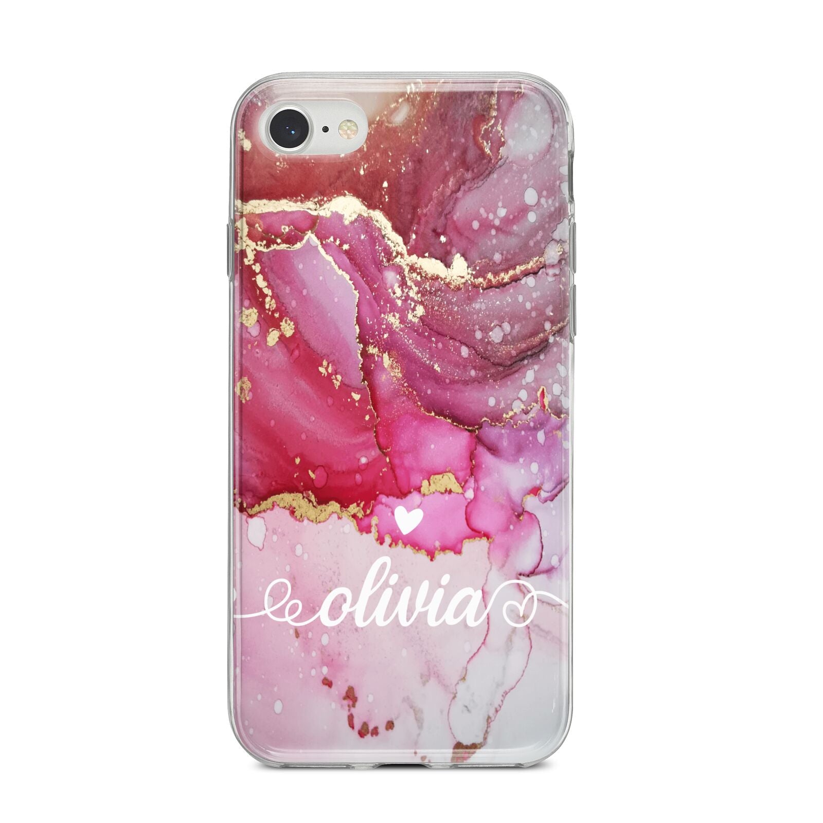 Custom Pink Marble iPhone 8 Bumper Case on Silver iPhone