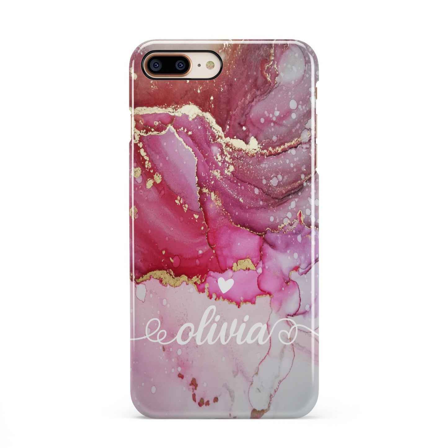 Custom Pink Marble iPhone 8 Plus 3D Snap Case on Gold Phone